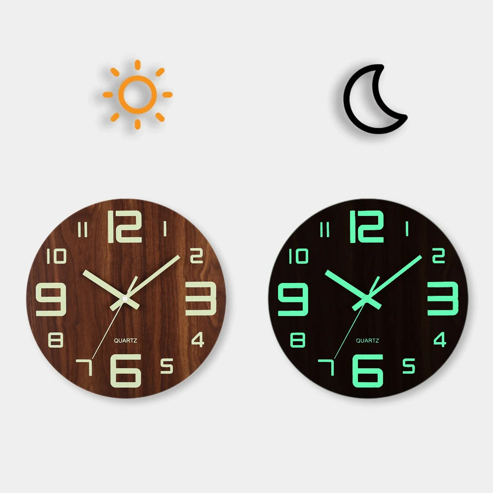 Luminous Silent Wooden Wall Clock