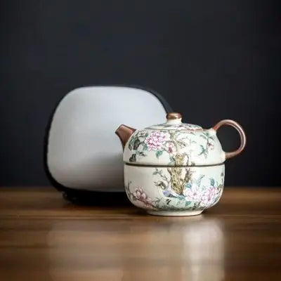 Hand-Painted Ceramic Tea Set with Teapot & Teacup