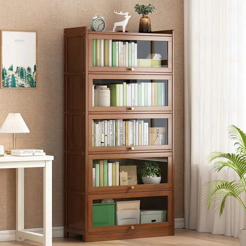 Modern Bamboo Bookcase with Flip Doors