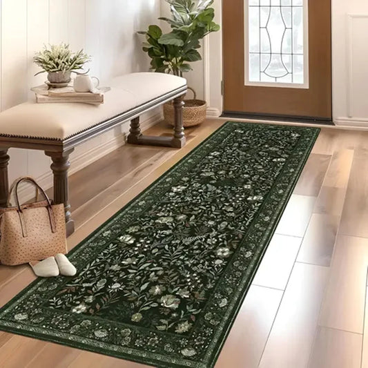 Dark Green Botanical Runner Rug