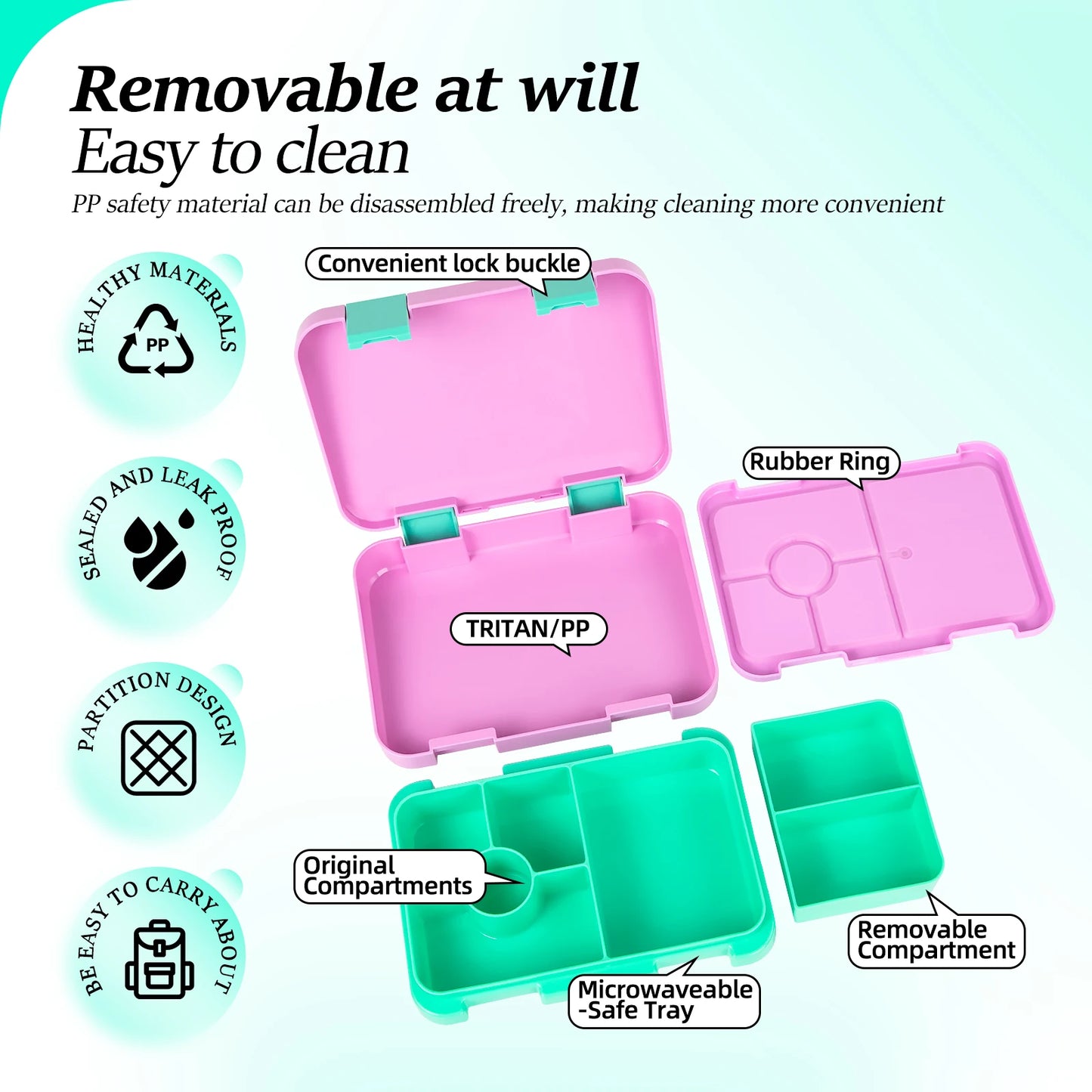 Kids Bento Lunch Box – Microwave Safe Leak-Proof Food Container for School, Travel & Snacks