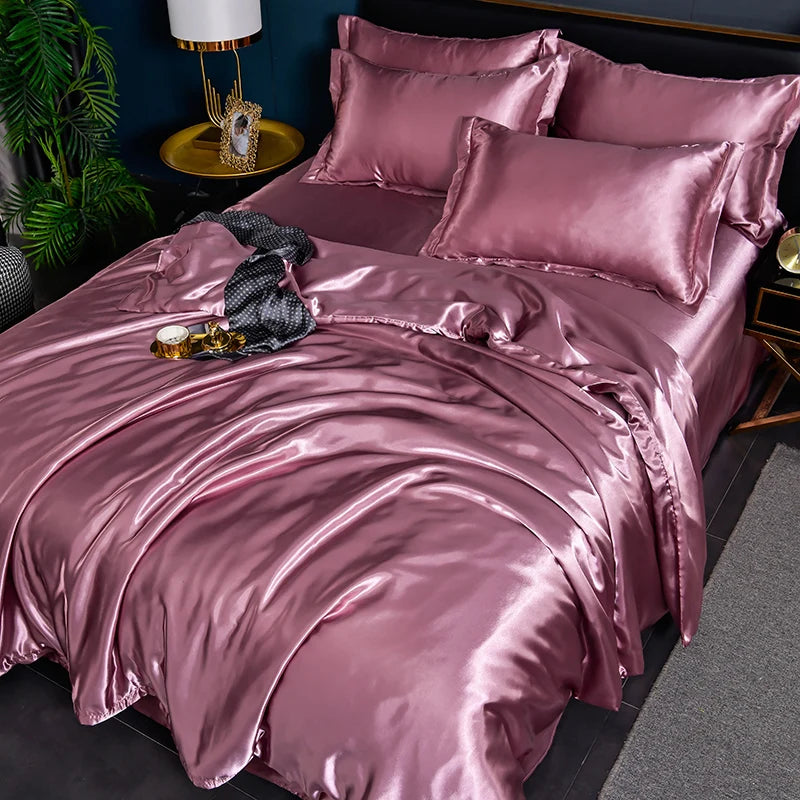 Double-Sided Silky Satin Duvet Cover Set