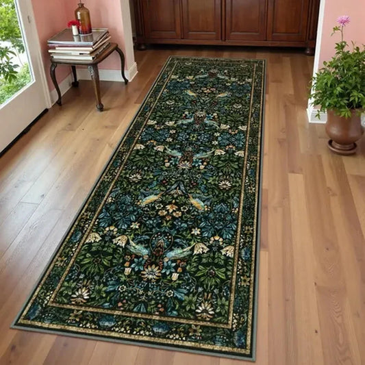 Dark Green Botanical Runner Rug