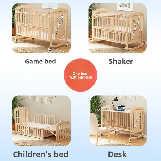 Solid Wood Baby Crib with Rocking Function