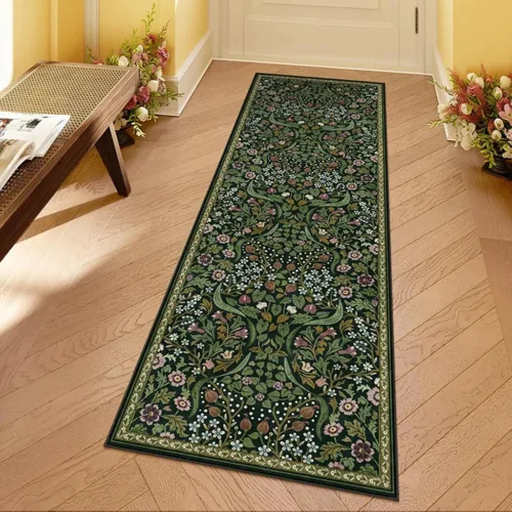 Dark Green Botanical Runner Rug