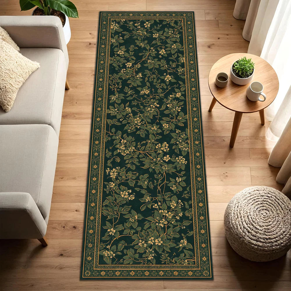 Dark Green Botanical Runner Rug