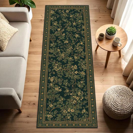 Dark Green Botanical Runner Rug