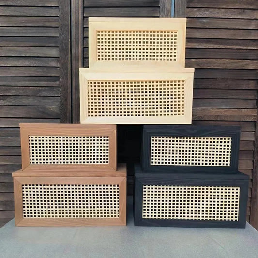 Wooden Woven Storage Basket with Lid