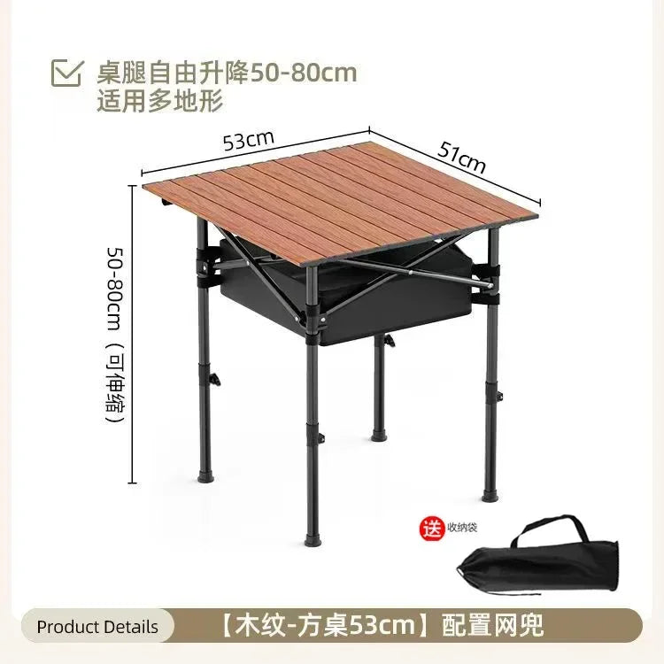 Adjustable Folding Camping Table with Storage Pocket