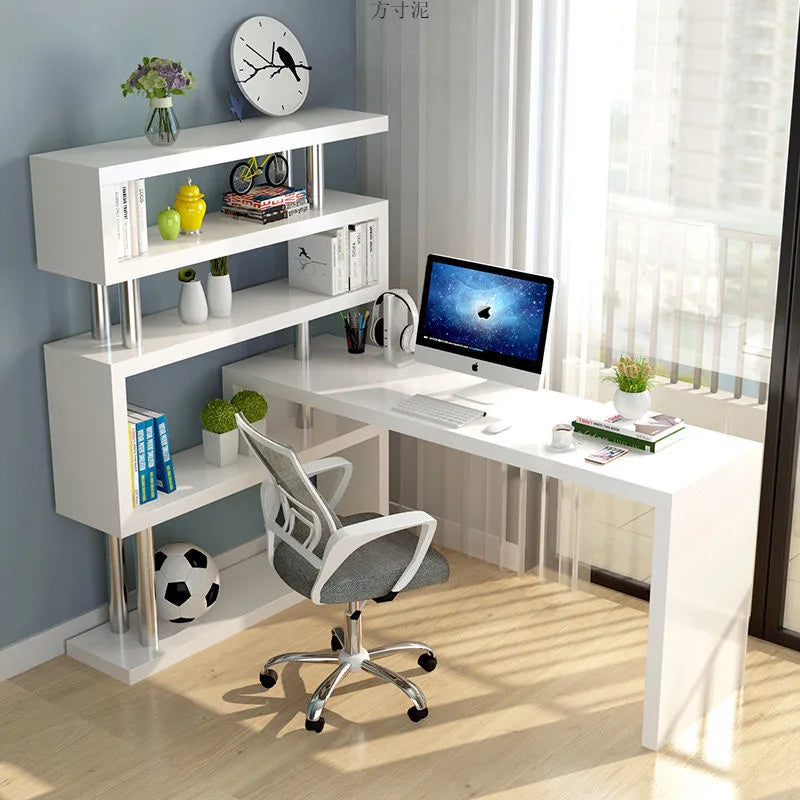 Modern L-Shaped Computer Desk with Bookshelf