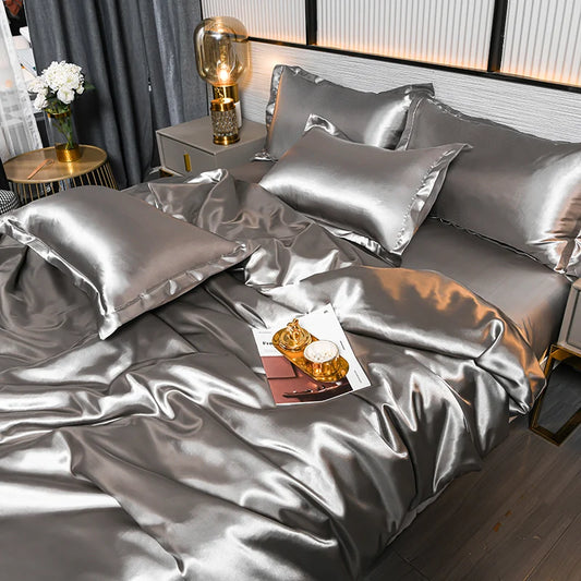 Double-Sided Silky Satin Duvet Cover Set