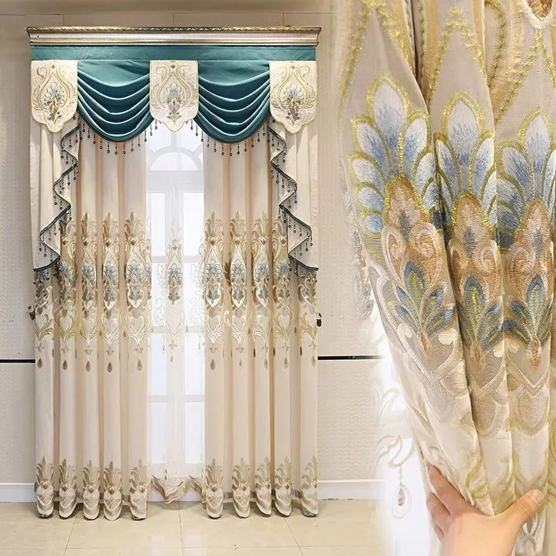 Luxury Embroidered Curtain Set with Sheer Panels