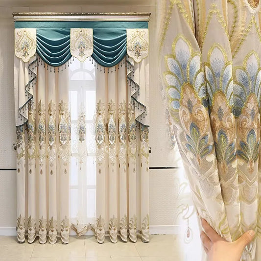 Luxury Embroidered Curtain Set with Sheer Panels
