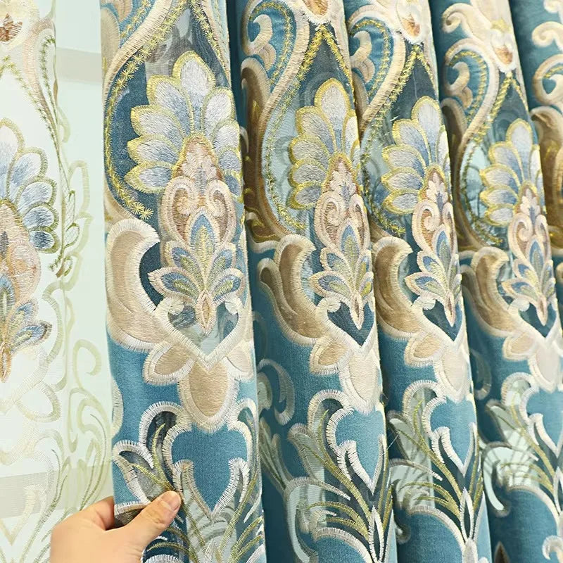 Luxury Embroidered Curtain Set with Sheer Panels