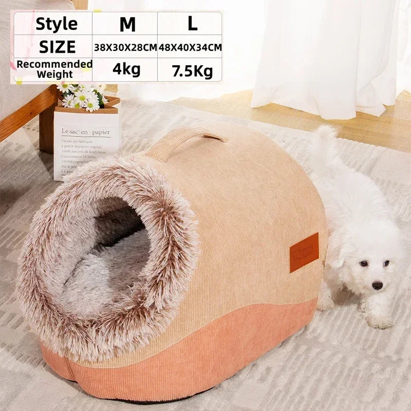 Plush Pet Cave Bed for Cats & Small Dogs