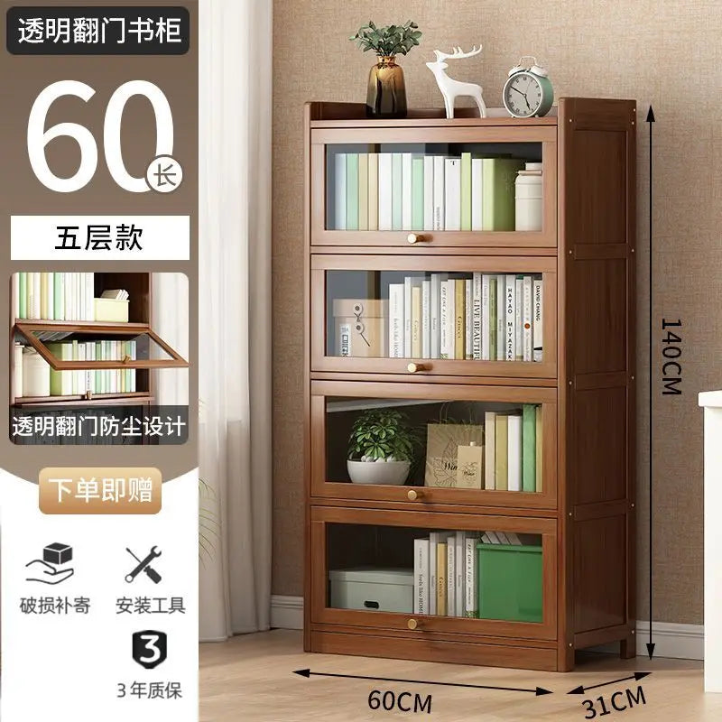 Modern Bamboo Bookcase with Flip Doors
