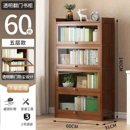 Modern Bamboo Bookcase with Flip Doors