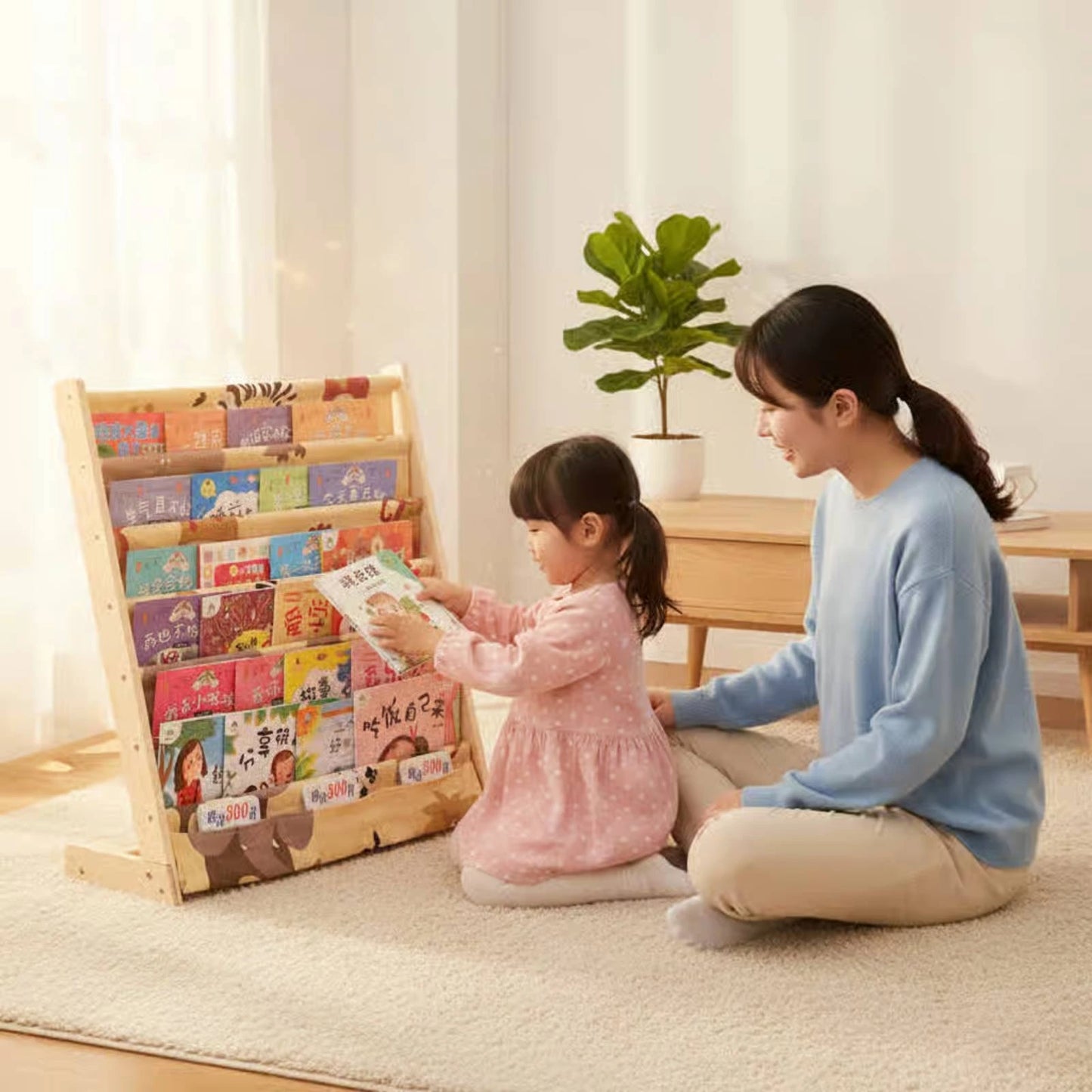 Solid Wood Kids Picture Book Rack