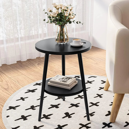 Modern 2-Tier Round Bedside Table