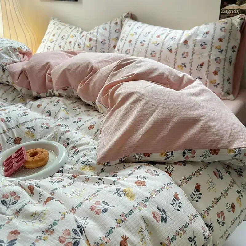 Floral Washed Duvet Cover Bedding Set