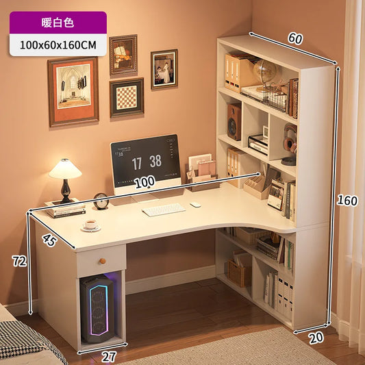 L-Shaped Computer Desk with Bookshelf & Storage