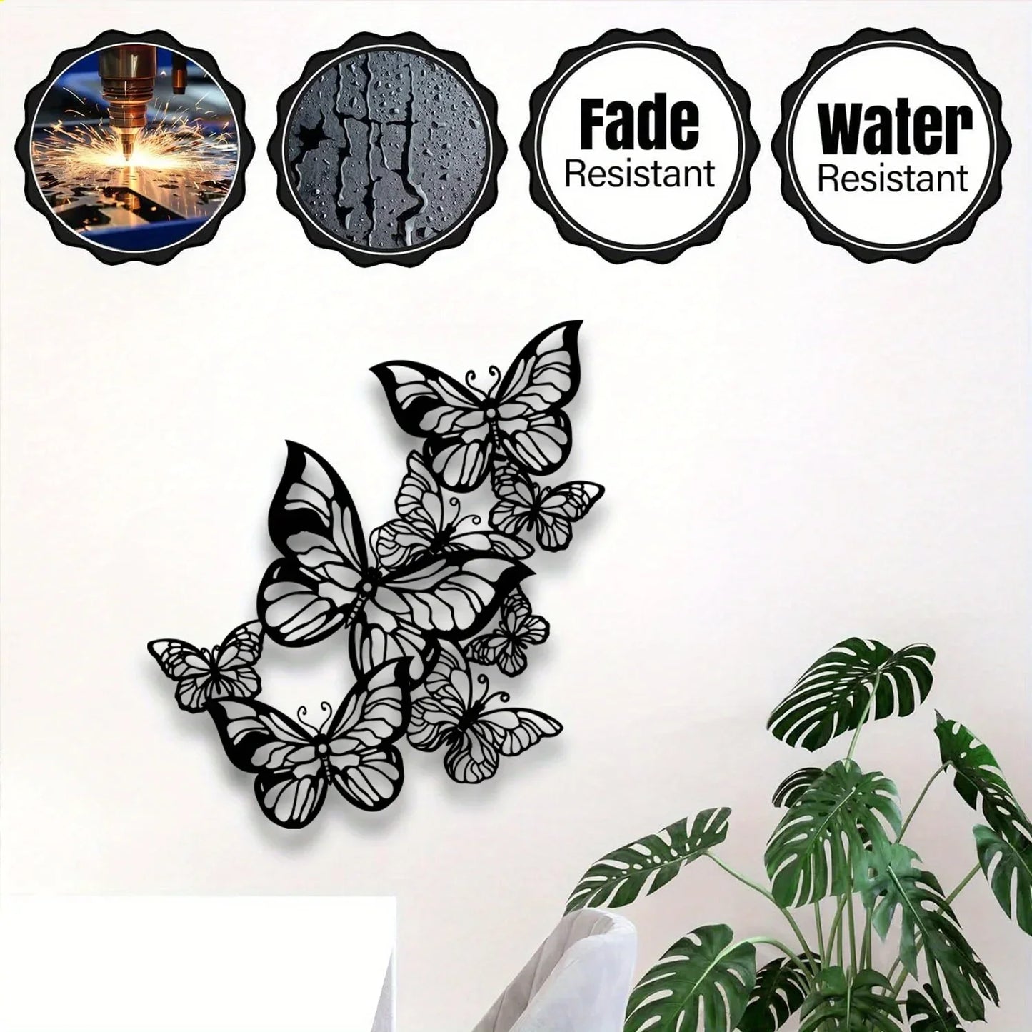 Black & White Butterfly Metal Wall Art Decor