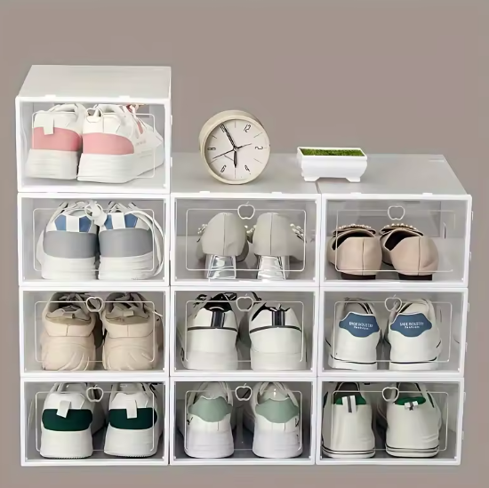 Foldable Transparent Shoe Storage Organizer, Stackable Shoe Box for Wardrobe & Entryway, Minimalist Home Storage