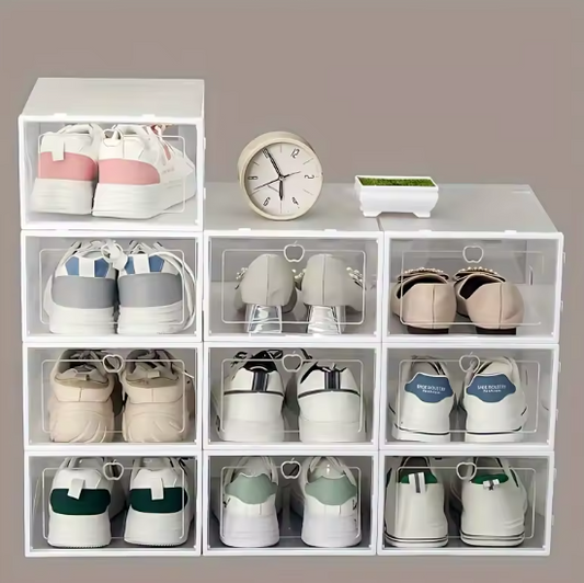 Foldable Transparent Shoe Storage Organizer, Stackable Shoe Box for Wardrobe & Entryway, Minimalist Home Storage