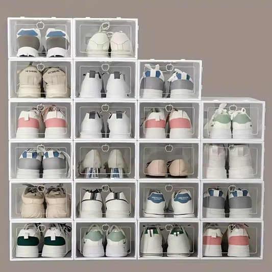 Foldable Transparent Shoe Storage Organizer, Stackable Shoe Box for Wardrobe & Entryway, Minimalist Home Storage