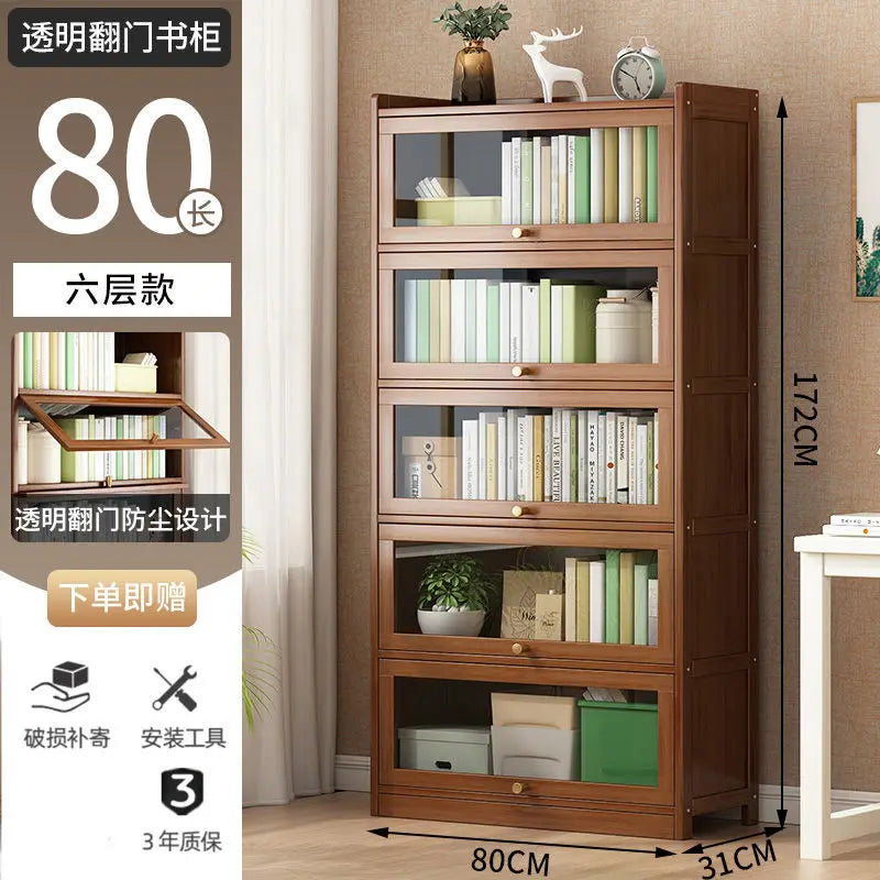 Modern Bamboo Bookcase with Flip Doors