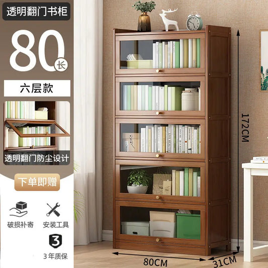 Modern Bamboo Bookcase with Flip Doors