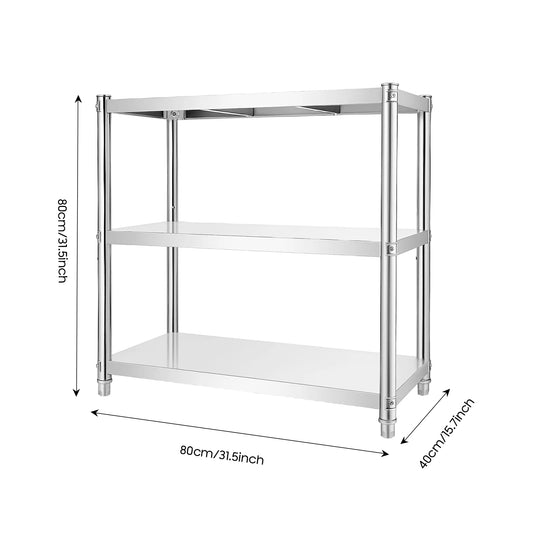 3-Tier Stainless Steel Kitchen Work Table with Adjustable Shelf