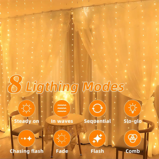 300 LED Solar Curtain Fairy Lights