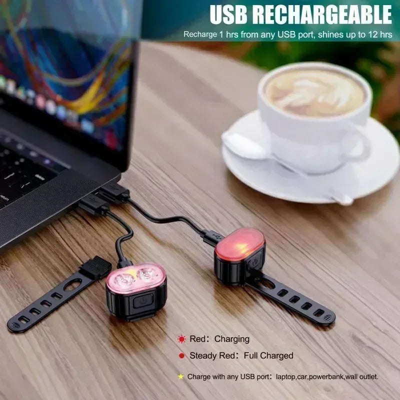 USB Rechargeable Waterproof Bike Light Set