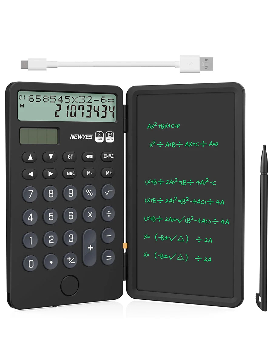 Portable Calculator with Notepad 12-Digit LCD Display Rechargeable Solar