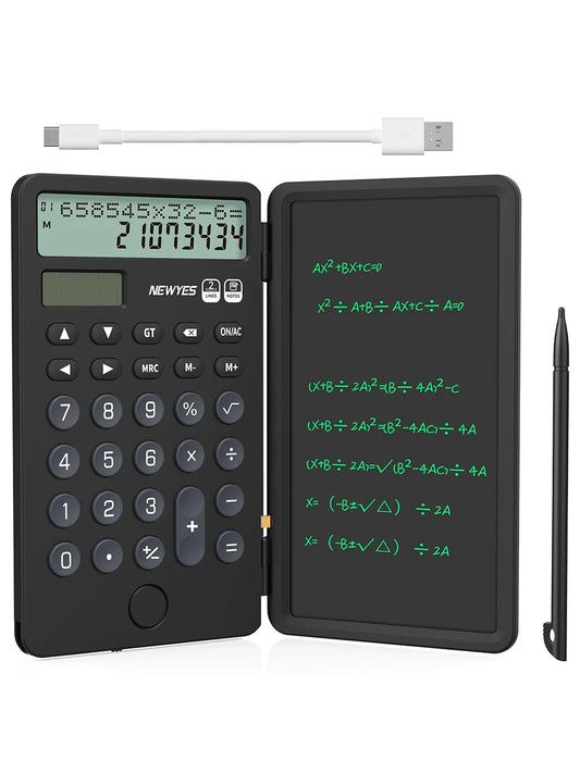 Portable Calculator with Notepad 12-Digit LCD Display Rechargeable Solar
