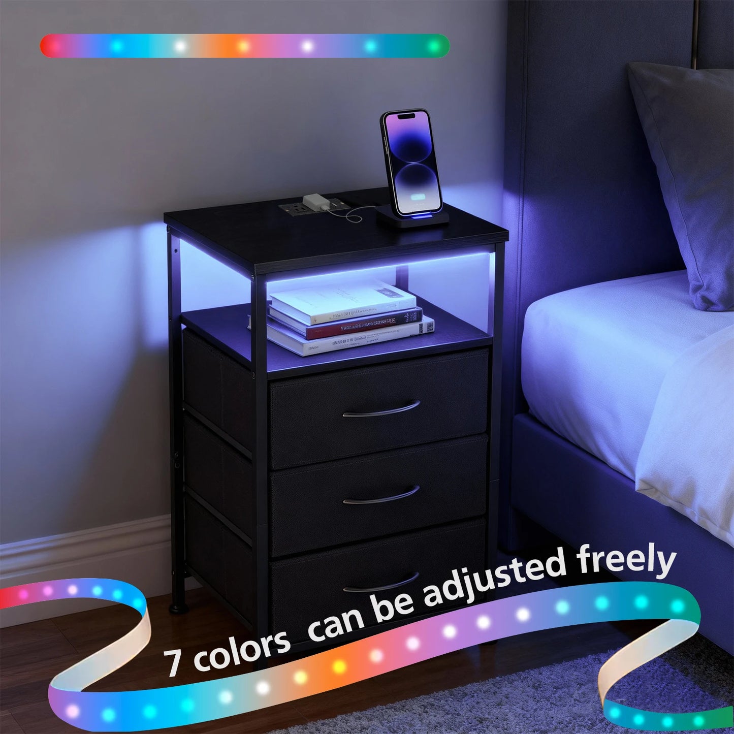 3-Drawer Nightstand with Charging Station