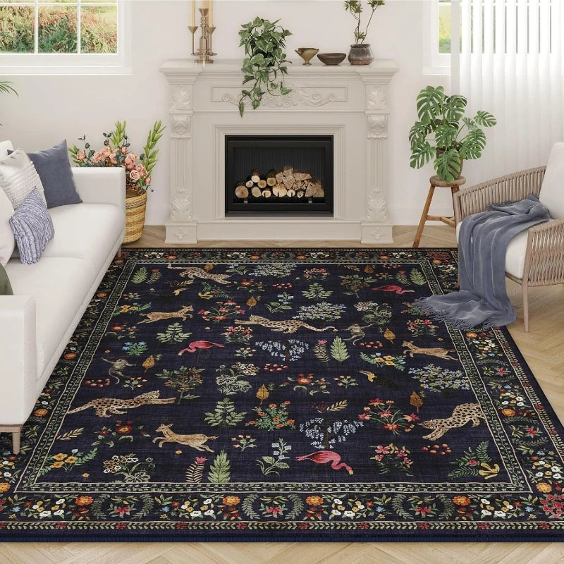 Blue Cat Print Non-Slip Rug