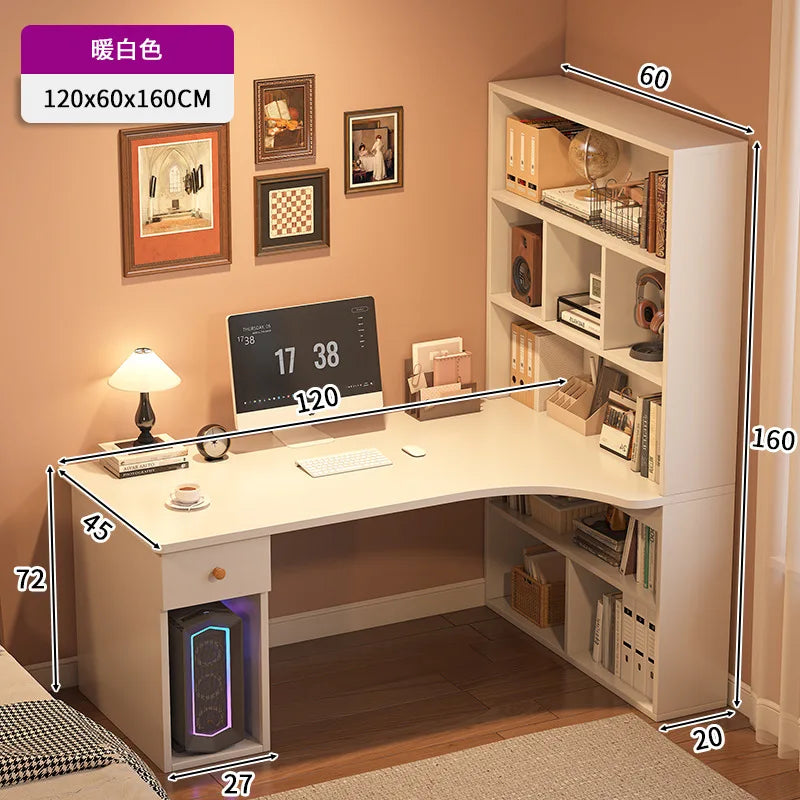 L-Shaped Computer Desk with Bookshelf & Storage
