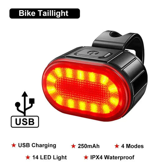 USB Rechargeable Waterproof Bike Light Set