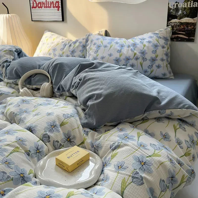 Floral Washed Duvet Cover Bedding Set