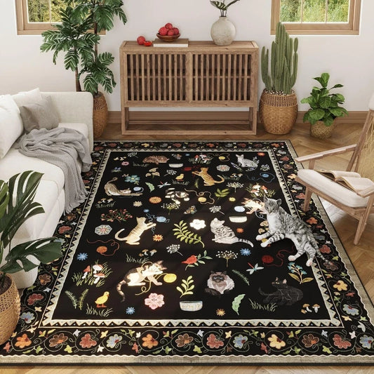 Blue Cat Print Non-Slip Rug