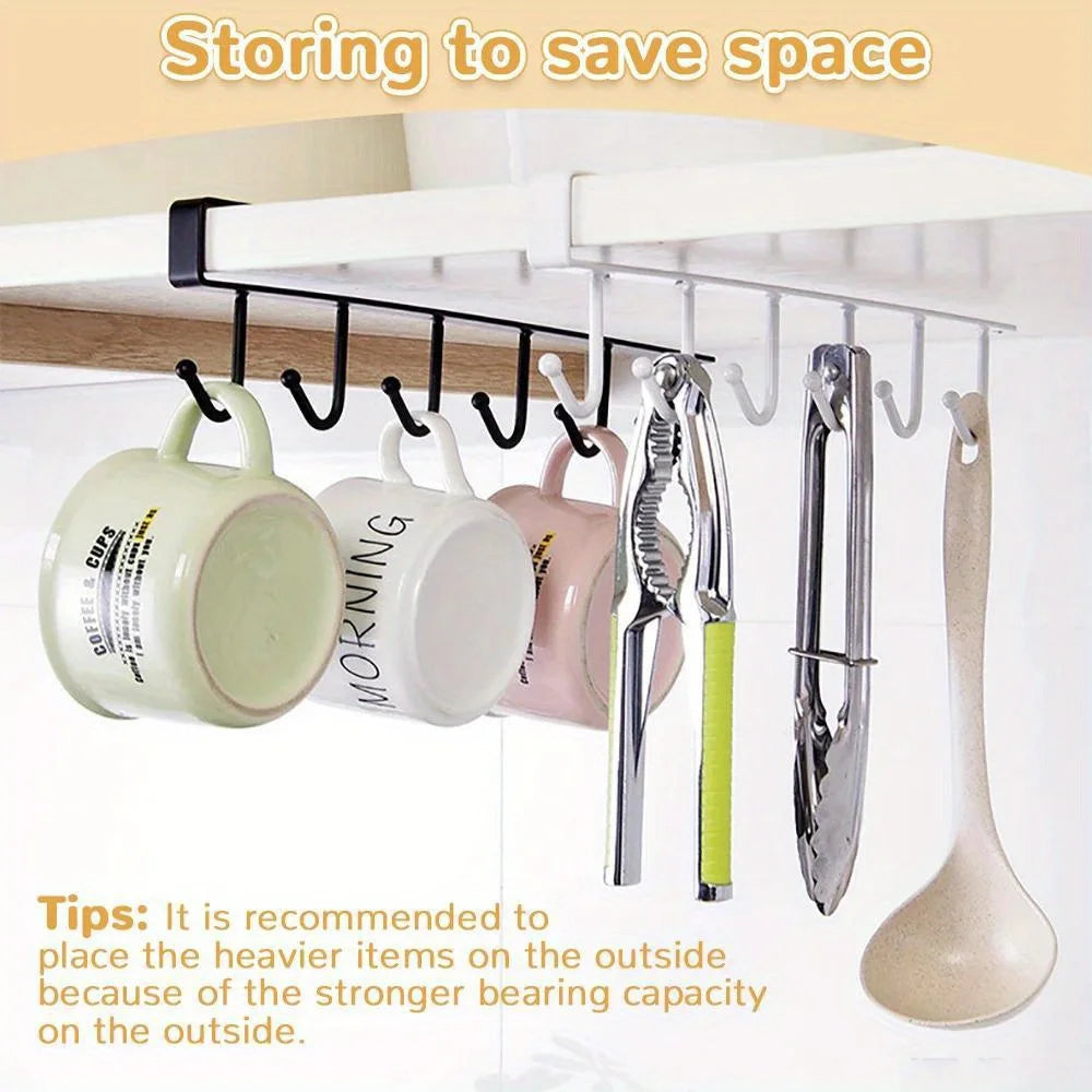 Stainless Steel Under Shelf Mug Holder with 6 Hooks