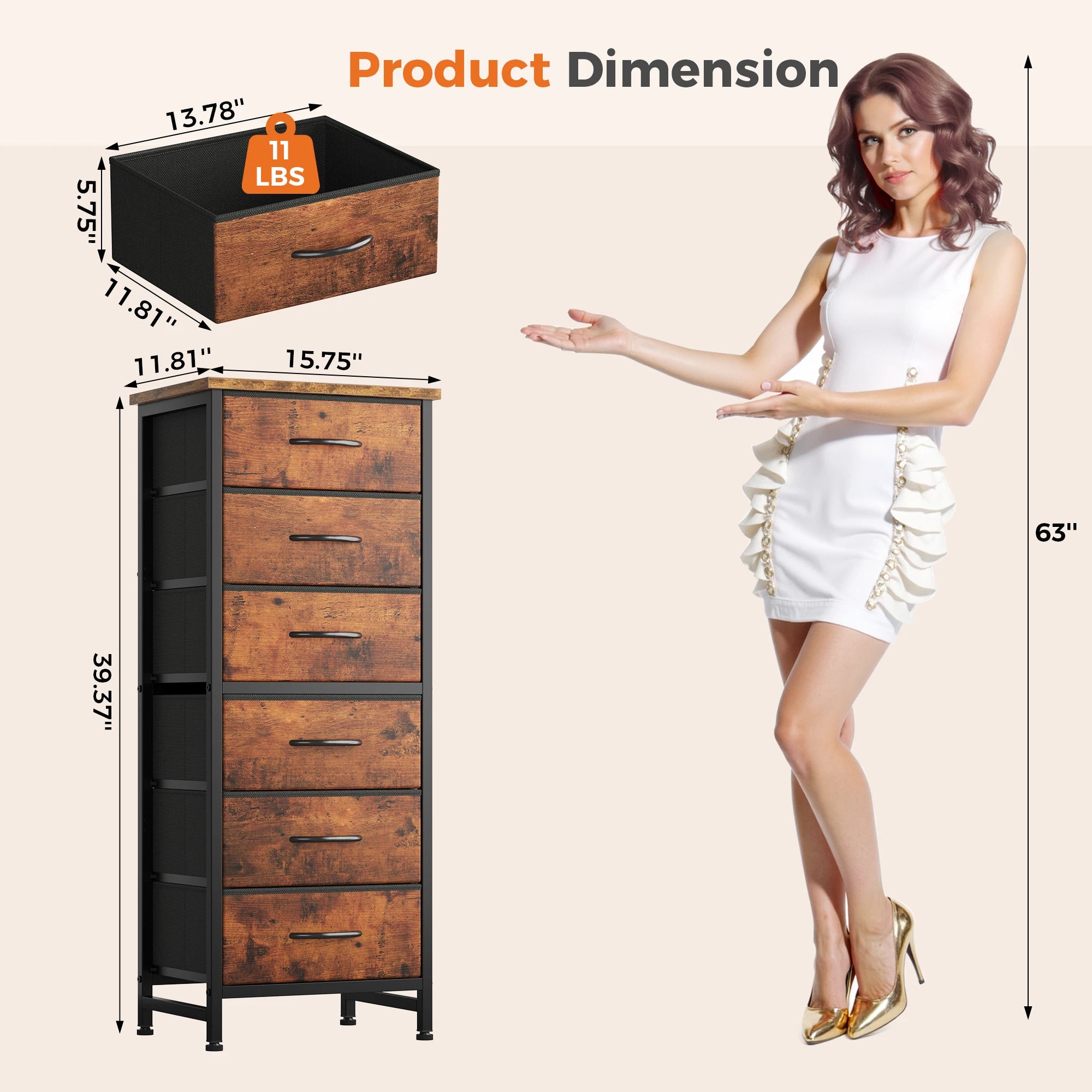 6-Drawer Fabric Dresser with Wood Top