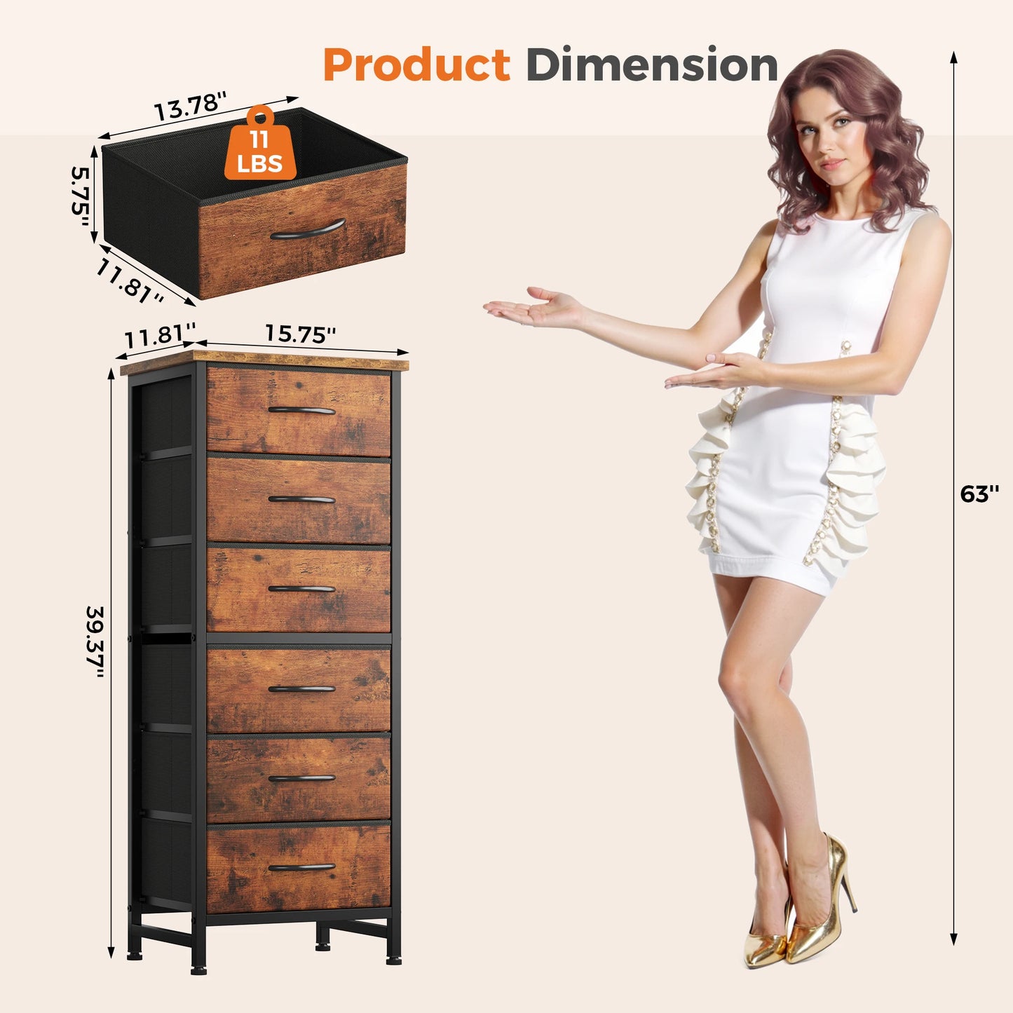 6-Drawer Fabric Dresser with Wood Top