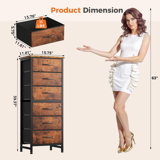 6-Drawer Fabric Dresser with Wood Top