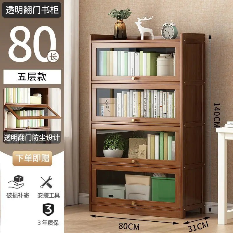 Modern Bamboo Bookcase with Flip Doors