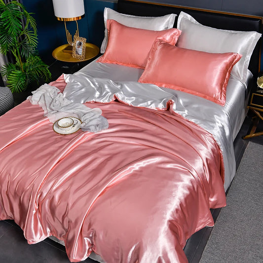 Double-Sided Silky Satin Duvet Cover Set