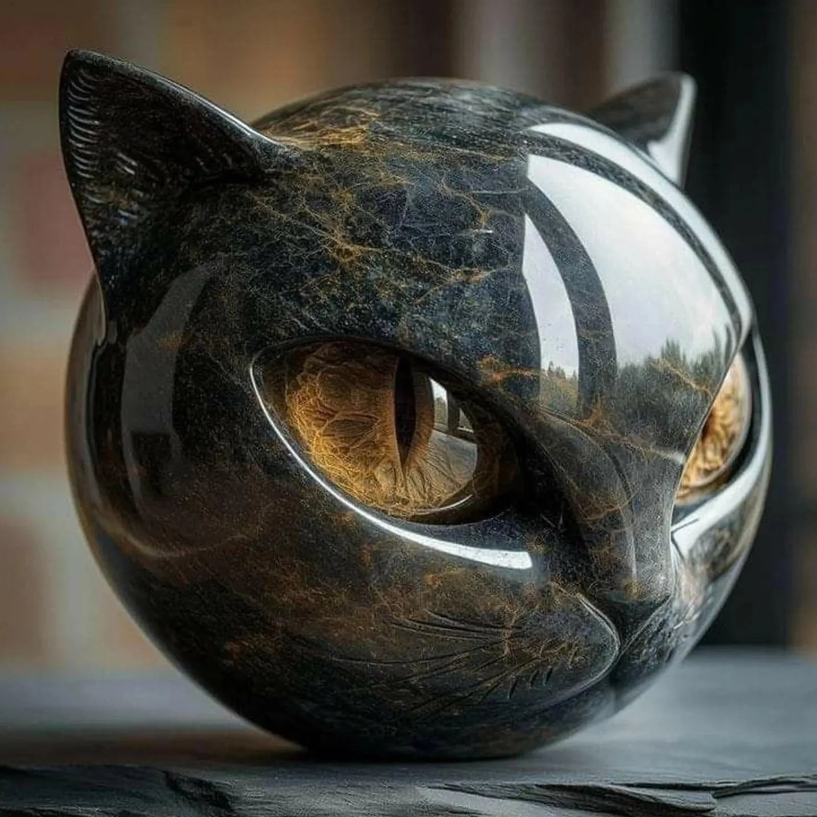 Black Cat Resin Figurine Marble Texture Desk Decor