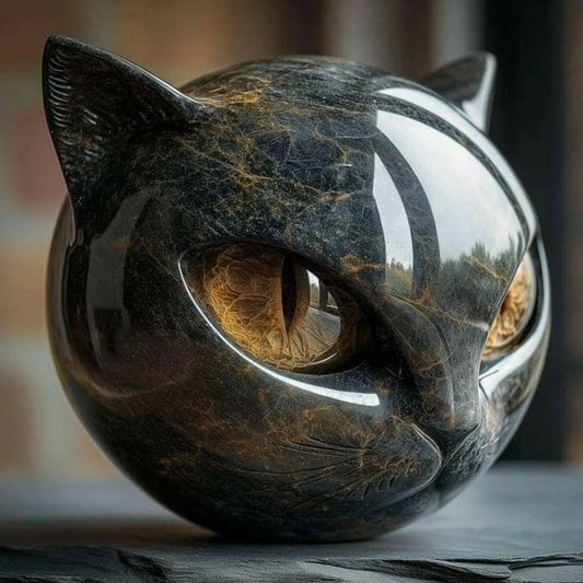 Black Cat Resin Figurine Marble Texture Desk Decor